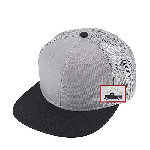 Plain Cotton Twill Flat Brim Mesh Adjustable Snapback Trucker Baseball Cap - color: Black/Gray/Gray