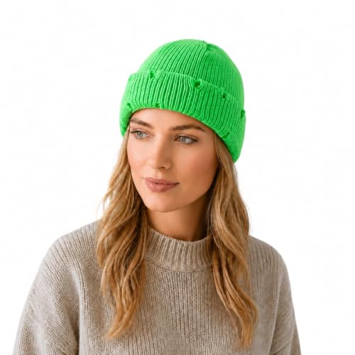Unisex Warm Knit Skull Cap Hip-hop Slouchy Ripped Knitted Hat - color: Light Green
