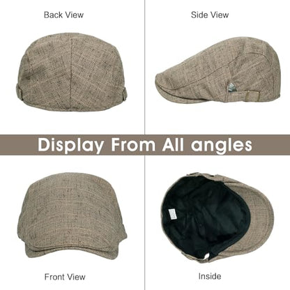 2Pcs Men's Newsboy Cap Cotton Flat Ivy Gatsby Driving Hat - color: Ym1-lightgrey+coffee