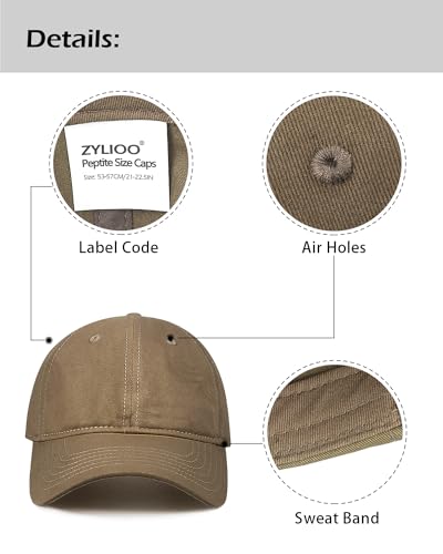 Zylioo Small Baseball Cap for Men Women, Adjustable Unstructured Dad Hat - color: Coffee-fits 21.7"-22.4"/55cm-57cm