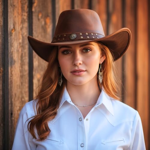 RESISTANCE Premium Australian Style Leather Cowboy Hat | Shapeable Outback Hat for Men and Women - color: Reddish Brown, size: X-Large