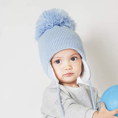 Baby Toddler Beanie Earflap Winter Hat Fleece Lined Knit Cap Girls Boy - color: Blue, size: 2-5T