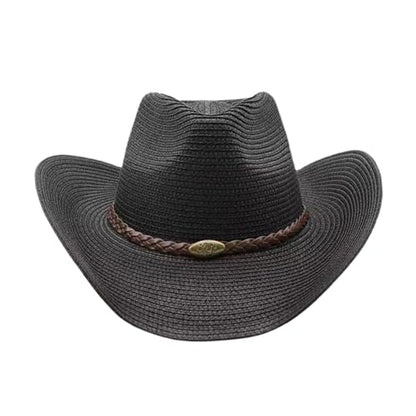 Straw Cowgirl Hat for Women Cowboy Hats for Men Wide Brim Sun Hat Shapeable Western Hat Beach Hat - color: A-black