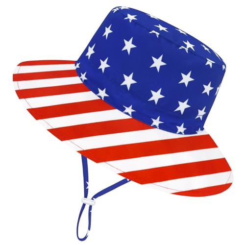 Sarfel Baby Sun Hat Summer Baby Boy Hats UPF 50+ Sun Protection Toddler Hat Bucket for Baby Girl Adjustable Kid Cap - color: American Flag, size: 0-6 Months