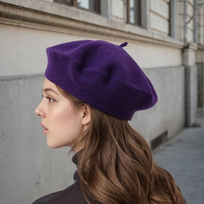 Women's Wool Beret: 70% Wool French Hat for Daily, Lightweight & Chic Berets for Women - color: Purple