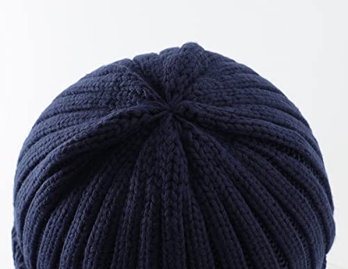 Home Prefer Mens Winter Hat Wool Fleece Lined Knit Beanie Hat Warm Stocking Caps - color: Navy Blue