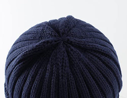 Home Prefer Mens Winter Hat Wool Fleece Lined Knit Beanie Hat Warm Stocking Caps - color: Navy Blue