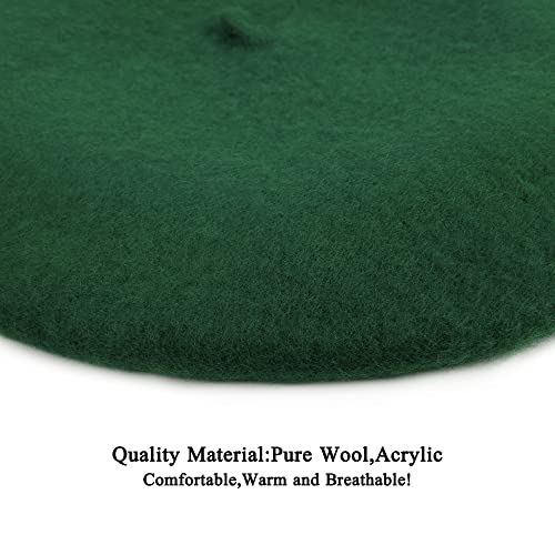 Wheebo Berets for Kids Wool French Beret Hats Artist Painter Hats for Little Girls Boys Solid Color Style - color: Dark Green