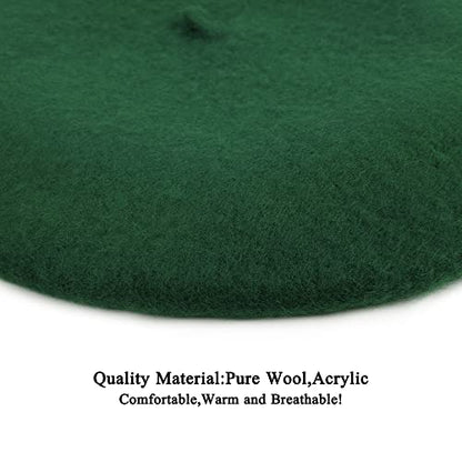 Wheebo Berets for Kids Wool French Beret Hats Artist Painter Hats for Little Girls Boys Solid Color Style - color: Dark Green