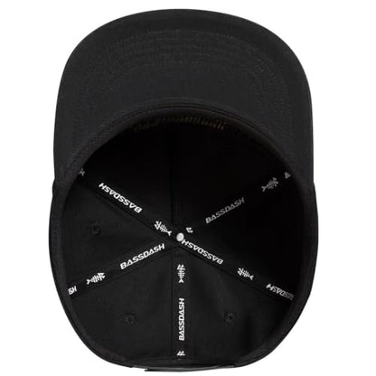 BASSDASH Embroidered Soft Top Flat Brim Duck Hat Snapback Cap for Hunting, Fishing, and Outdoor Activities - color: Black/Largemouth Bass