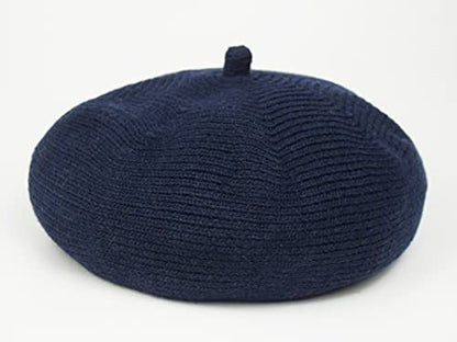 French Style Beret Hat for Women Winter Fall Knit Artist Hats Classic Solid Color Beanie Hat - color: Navy