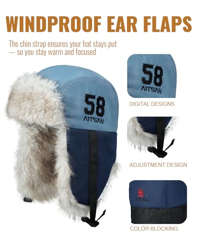 Croogo Trapper Hat Winter Hats for Men Trooper Russian Warm Hat with Ear Flaps Women Ushanka Fur Hat Windproof Ski Hat - color: Pl2510-navy