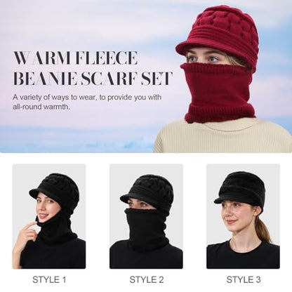 Womens Winter Beanie Hats, Winter Scarf Mask Set for Women - color: Grey