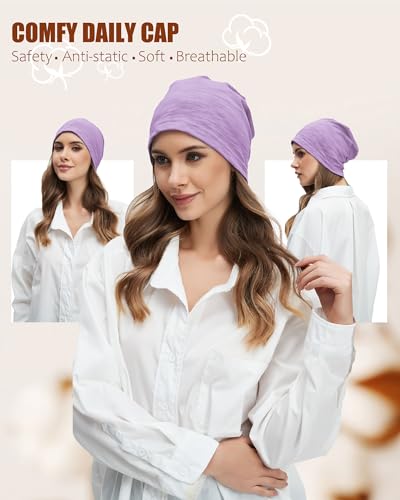 100% Cotton Thin Summer Slouchy Beanie Hat for Women Men Chemo Cap - color: 1pc Purple, size: Medium
