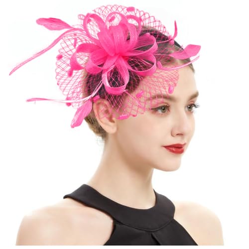 Women's Fascinator Feather Flower Hir clip & Corsage Dual-use Bridal Headpiece Hair Accessories Cocktail Party Wedding - color: Rosy