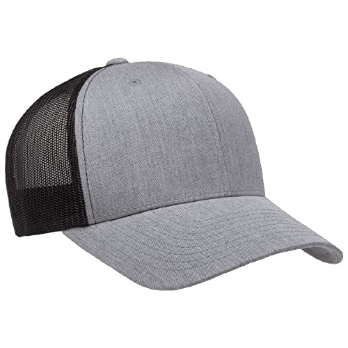 Yupoong Classic Mesh 6 Panel Retro Trucker Cap | Mid Profile Snapback - color: Heather/Black