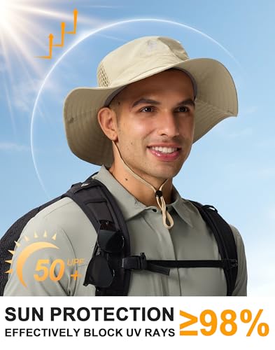 Pioneer Camp Wide Brim Sun Bucket Hat Summer Boonie Hat for Men & Women - color: Khaki, size: Small