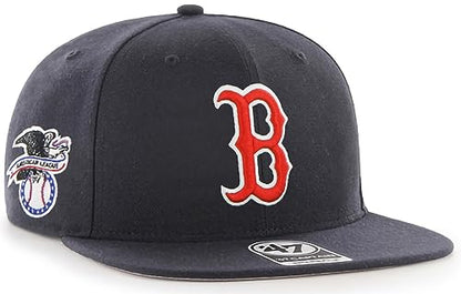 47 MLB Sure Shot Captain Hat Adjustable Structured 6-Panel Snapback Hat Cap, Adult One Size Fits All - color: Boston Red Sox