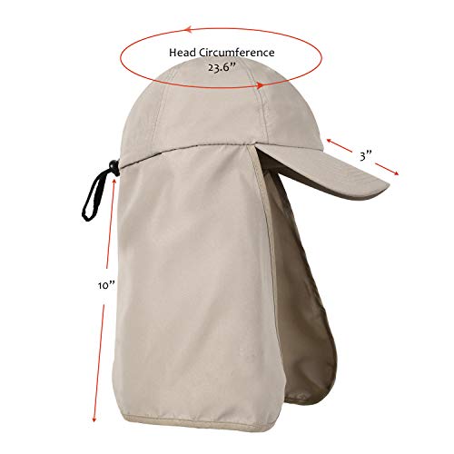 Solaris Mens Sun Hat Neck Flap 2 in 1 Foldable Waterproof UPF 50+ Baseball Cap Fishing Hiking Outdoor - color: #5 Khaki