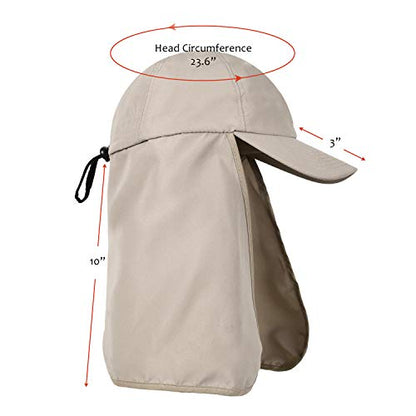 Solaris Mens Sun Hat Neck Flap 2 in 1 Foldable Waterproof UPF 50+ Baseball Cap Fishing Hiking Outdoor - color: #5 Khaki