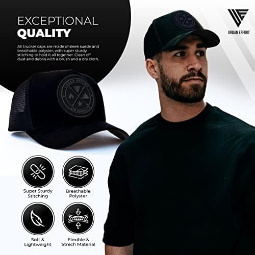 Urban Effort Trucker Hat for Men & Women, Mesh Back Baseball Cap, 5 Panel - color: Black/Black, style: Mesh Back