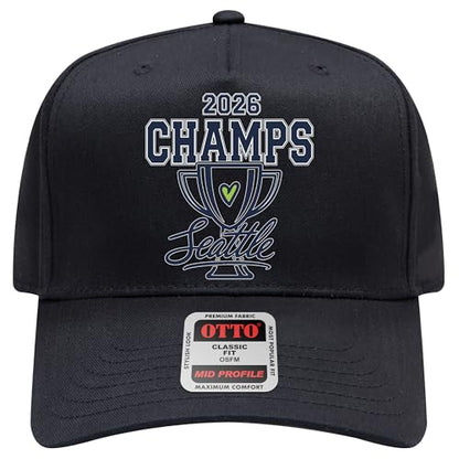 Seattle 2026 Champions Hat | Premium Adjustable Snapback Baseball Trucker Hats for Men & Women - color: Black Go Heart
