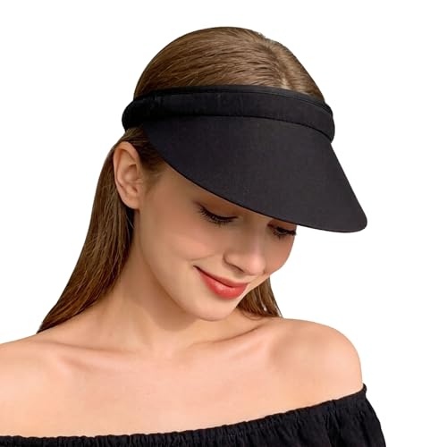 2 Pack Wide Brim Sun Visor Hats Women Men Large Clip-on Visors Hat UV Protection Outdoors Sports Golf Beach Cap - color: Black+white