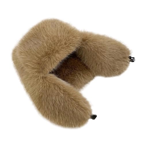 Women's Fluffy Trapper Hat, Long Pile Faux Fur Ushanka hat with Buckle, Luxurious Mink-Style Winter Warm Hat - color: Camel
