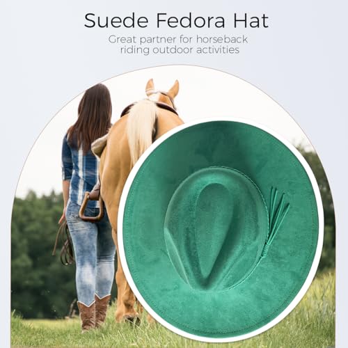 Fedora Hat for Men Women, Wide Brim Felt Panama Cap - color: Green