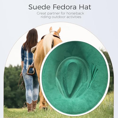 Fedora Hat for Men Women, Wide Brim Felt Panama Cap - color: Green