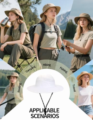 Sun Hats for Women Outdoor Wide-Brimmed Fisherman's Hat White
