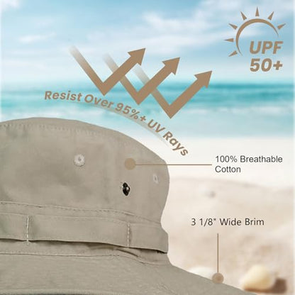 Bucket Hat UV Protection Sun Hat, Boonie Fishing Safari Hats for Outdoors - color: Khaki