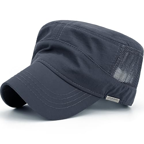 Loneshark Water Resistant Military Hat Quick Dry Cadet Cap Army Flat Top - color: Sport-logo-w-mesh-grey