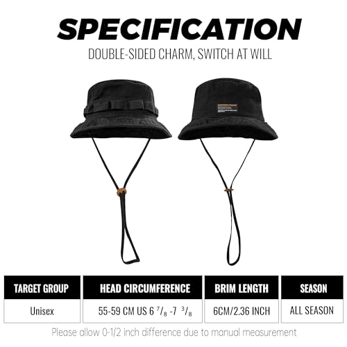 Clakllie Sun Hats for Women Men UV Protection Boonie Hats Summer Safari Jungle Hat Fishing Beach Hats UPF 50+ Camping Hats - color: Black-gd77