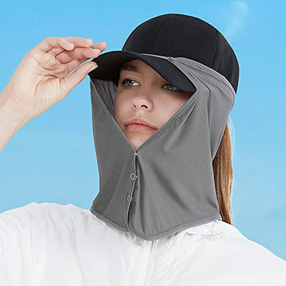 Unisex Sun Protection Neck Shade Mesh Cap Drape Elastic Cooling Face Covering - color: Light Grey