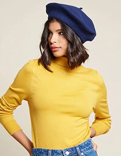 Women French Wool Beret Hats - Solid Color Classic Beanie Winter Cap - color: Navy Blue