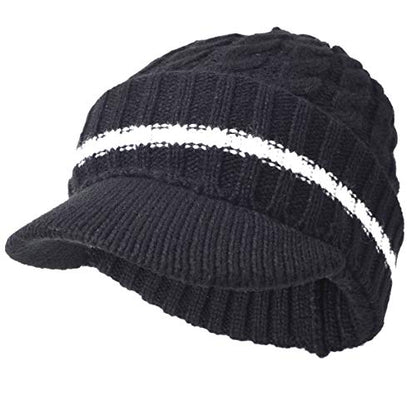 Ruphedy Mens Beanie with Brim Winter Hat Knitted Thick Fleece Visor Beanie - color: B321-black