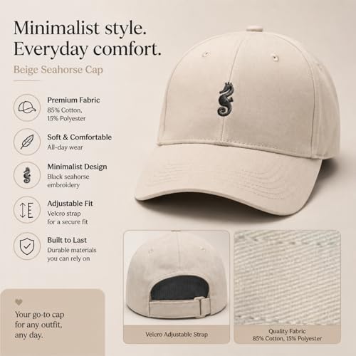 Wishper Studio Embroidered Baseball Cap for Women Men, Cotton Hat with Adjustable Velcro, Minimalist Animal Embroidery - color: Oyster White