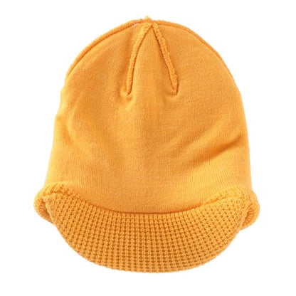 Home Prefer Mens Wool Blend Winter Hat Double-Layer Warm Knit Pre-Curve Visor Beanie Brimmed Beanies Hat for Men Women - color: Yellow