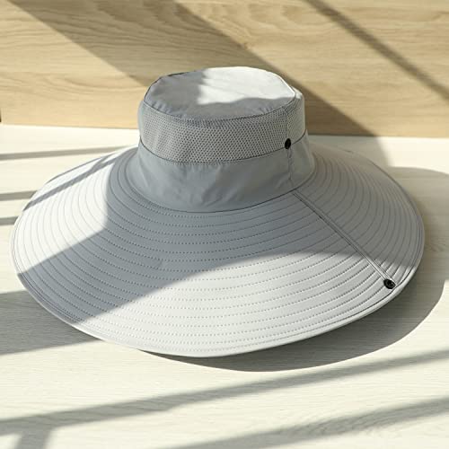 HUAMULAN Men Wide Brim Sun Hat Summer Outdoor Women Bucket Fishing Hats - color: Hn004-lightgray