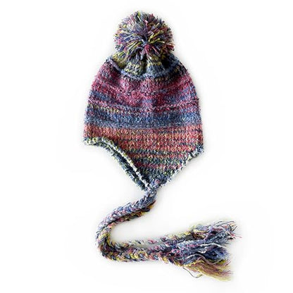 yolrdiw Women's Boho Crochet Colorful Hat Tassel Braid Winter Knit Beanie with Ear Flaps Pom Pom - color: Rose Red Blue