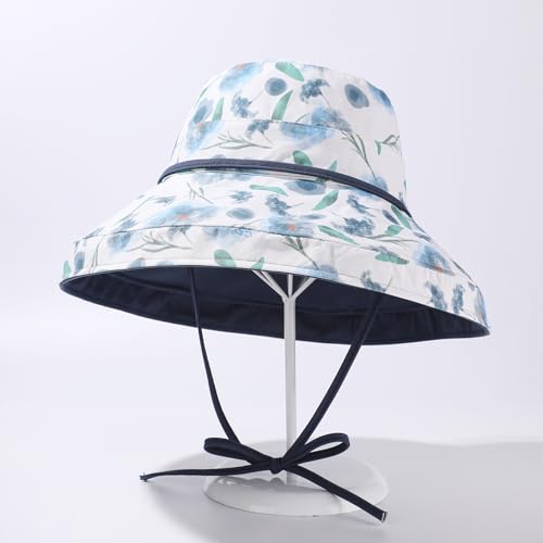 HUAMULAN Women Wide Brim Reversible Sun Hat Summer Beach Fishing Bucket - color: Navy Floral