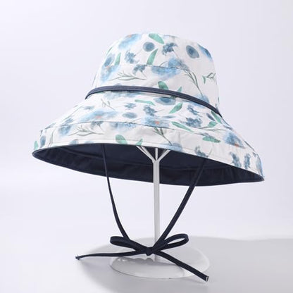 HUAMULAN Women Wide Brim Reversible Sun Hat Summer Beach Fishing Bucket - color: Navy Floral