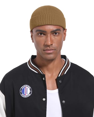 Short Fisherman Beanie for Men Women Wool Fleece Lined Winter Hat - color: 1pcs-light Coffee