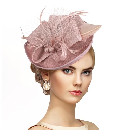 Zinniday Kentucky Fascinators Hats for Women - Vintage Tea Party Outfit Headband Church Derby Hat for Women (9.64x7.87inch) - color: Pink