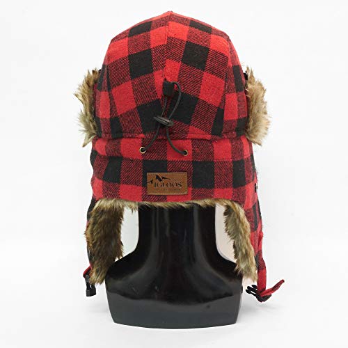 IgloosBuilt Men’s Wool Blend Trapper Hat with Faux Fur Ear Flap, Ushanka Winter Hat for Hunting, Fishing, Hiking, Camping - color: Red Buffalo, size: Medium-Large