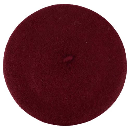ZAKIRA Wool French Beret for Men & Women, Plain - color: Burgundy