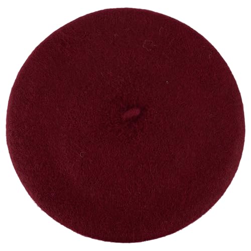 ZAKIRA Wool French Beret for Men & Women, Plain - color: Burgundy