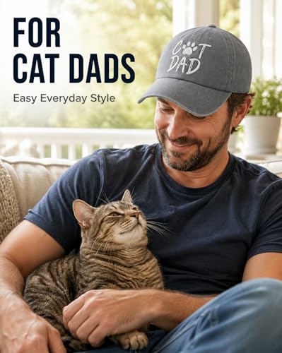 Waldeal Cat Dad Hat for Men, Embroidered Adjustable Cotton Baseball Cap, Funny Fathers Day Birthday for Cat Lovers - color: Gray