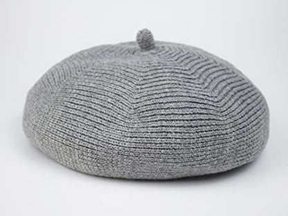 French Style Beret Hat for Women Winter Fall Knit Artist Hats Classic Solid Color Beanie Hat - color: Light Grey